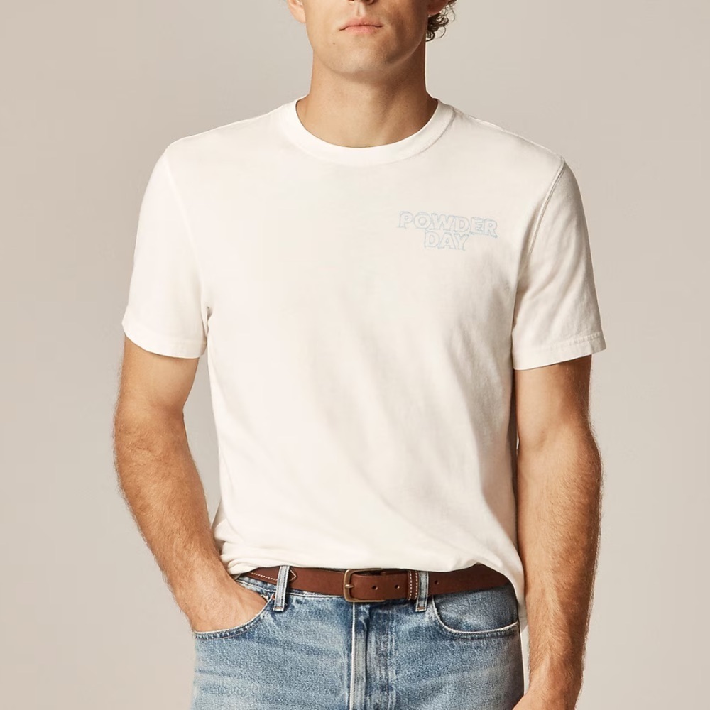 J crew ivory Vintage-wash cotton "Powder Day" graphic T-shirt